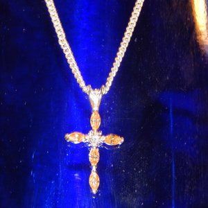 Delicate & Captivating 925 Morganite Signed Cross on a 20" 925 Italy ATI…